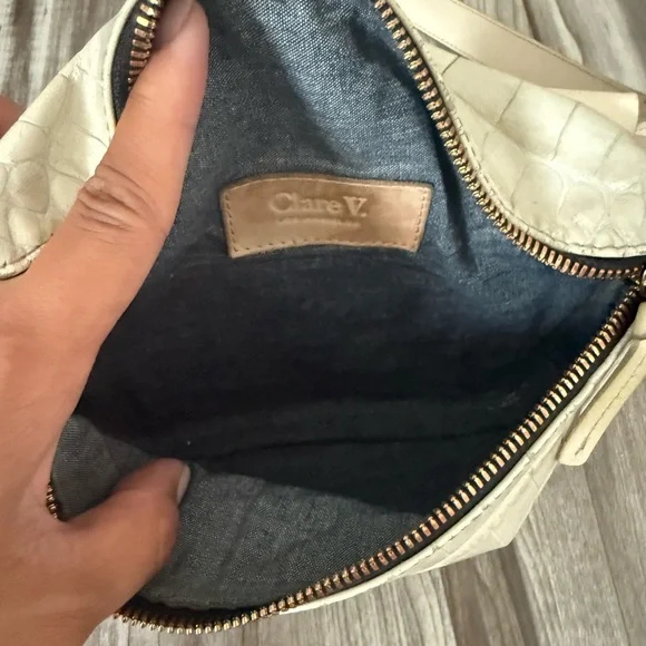 Clare V Cream Crocodile-Embossed Crossbody Bag - Picture 9 of 11